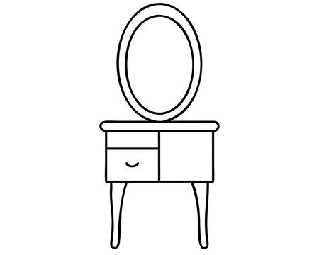 recommend clip art: Black silhouette design of a vanity cabinet with storage drawers and doors in vector style