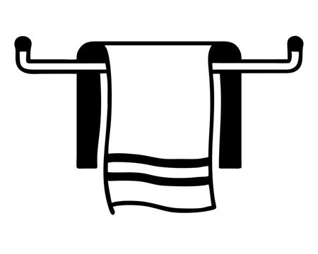 recommend clip art: Elegant black silhouette design of a towel rack and towel shelf on a white background
