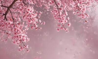 Abstract pink sakura petals softly falling against a blurred, dreamy background  ,  tranquility,  cherry