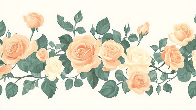 Peach Rose Floral Border.