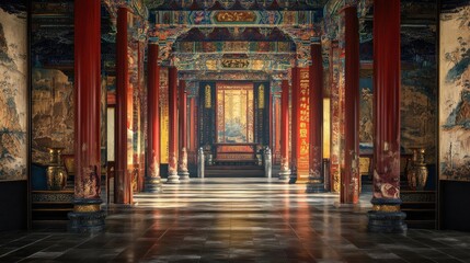 Obraz premium Magnificent Chinese Palace Hall: A Journey Through Time
