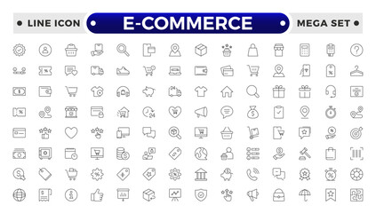 Shopping outline icon Set. Vibrant and engaging icons for enhancing e-commerce platforms, perfect for product listings, cart management, checkout processes to elevate the online shopping experience.