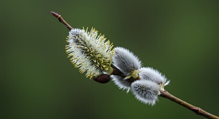 Willow Catkin Branch Blooming in Spring Close Up
