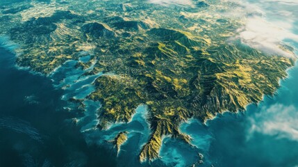 Fototapeta premium Aerial View of a Coastal Mountain Range and Inlets