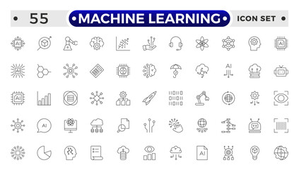 Machine Learning outline icon. AI technology icons for web and mobile app. Machine learning, digital AI technology, algorithm, smart robotic, cloud computing network.