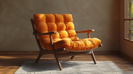 Household Everyday Items Wooden chair with soft cushion, realistic style