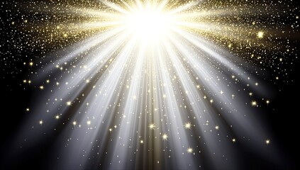 Golden light radiating from a central point,  sparkling  particles