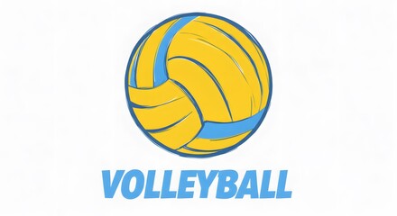 Fototapeta premium Illustration of yellow volleyball with blue lines, sketch style graphic.