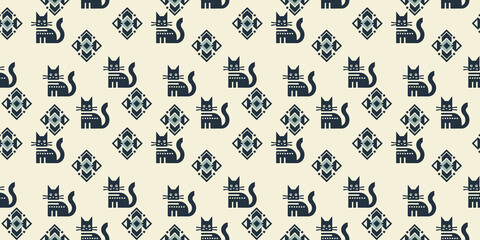 seamless pattern with cats tribal 