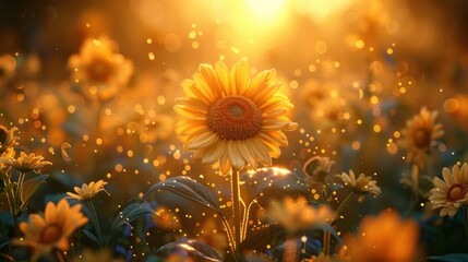 Nature and Plants Realistic lavender field at golden hour