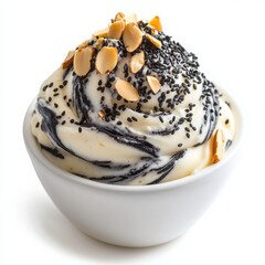 Fototapeta premium A black sesame vanilla frozen yogurt, nutty black sesame yogurt swirled with vanilla