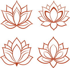 Lotus Flower Outline Set. Elegant Line Art Floral Symbols Collection