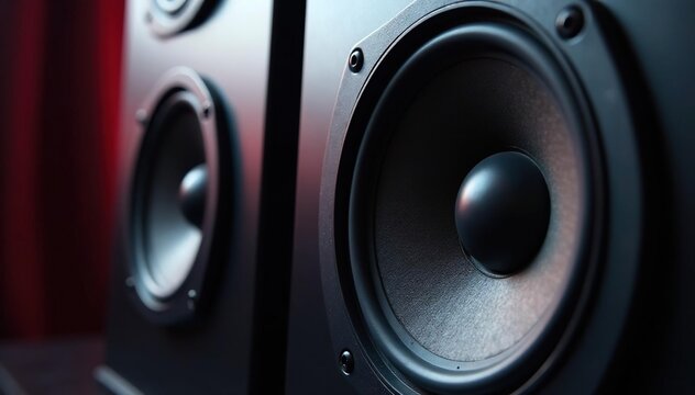 Close-up of high-quality speakers, showcasing intricate details and rich texture Audiophile equipment, music, sound system , sound quality, audiophile