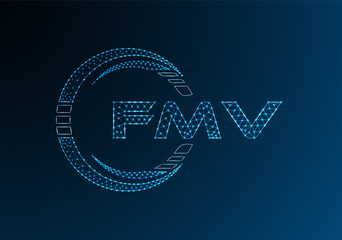 FMV low poly letter logo vector design. FMV lower poly logo design. Low poly logo.