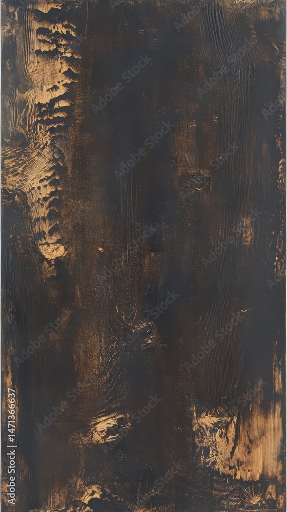 Poster Dark Wood Texture Background Close Up Rustic Surface with Grain and Knots Vertical Full Frame