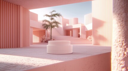 Cosmetic Container in Pastel Building with Palm Tree