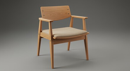 Wood Armchair with Cushion Minimalist Design for Home Furnishing