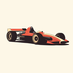 Vintage open wheel race car vector illustration with red and cream colors classic formula one style flat minimalist design racing silhouette
