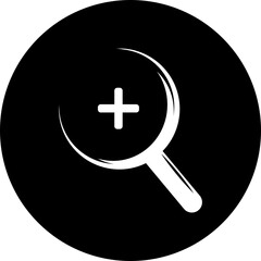 Obraz premium Zoom In Icon in Black Circle - White/Transparent Magnifying Glass with Plus Sign on Black Background Enlarge or Expand Icon - Circular Design