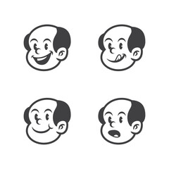 Cartoon vector of bald man face with four emotional expressions: angry, sad, furious, and worried. Perfect for emoji icons, reaction illustrations, character design, or comic projects