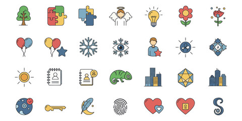 Set of Pixel Art Miscellaneous Icons in Flat Style	