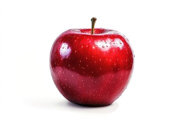 A bright red apple, its smooth and glossy surface catching the light, isolated on a white background
