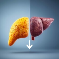 Visual comparison: a healthy liver next to a fatty liver, symbolizing changes in health.