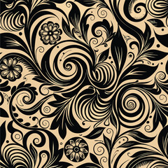 Elegant Black and Beige Floral Flourishes Design
