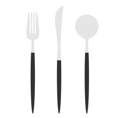 Modern Elegant Cutlery Illustration – Silver and Black Fork, Spoon, and Knife Set