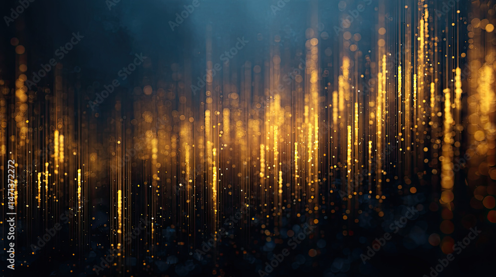 Poster abstract golden lines with bokeh effects on a dark background.