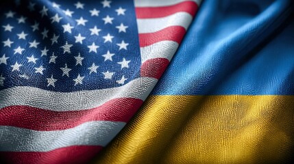 Fototapeta premium The flags of the United States and Ukraine are displayed together in a sign of alliance and hope.
