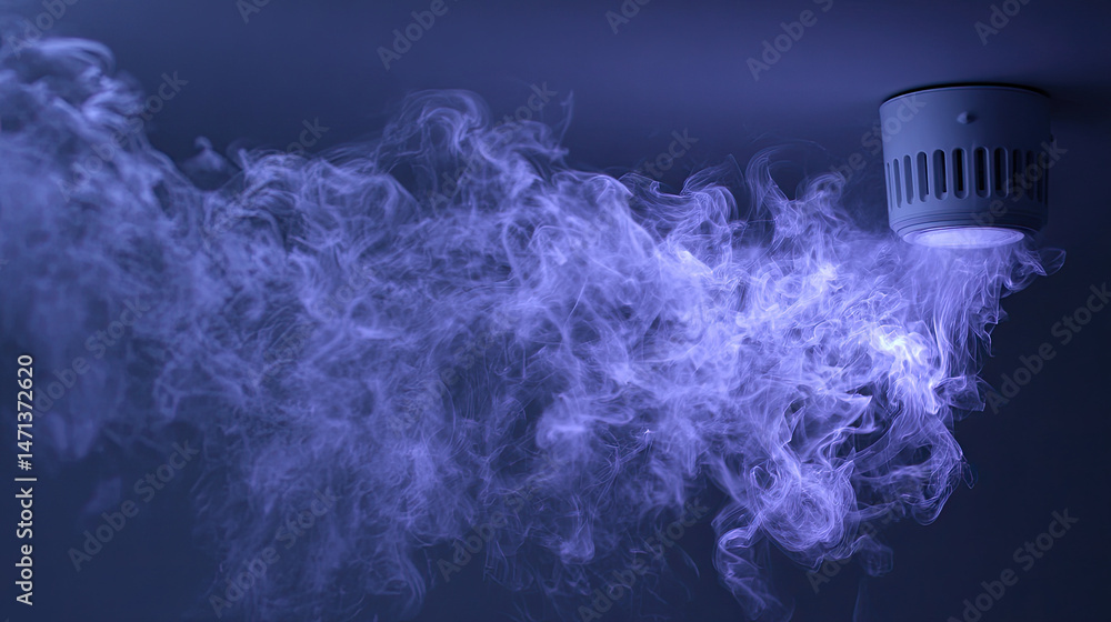 Poster mysterious light patterns created by streamers of smoke against a dark background.
