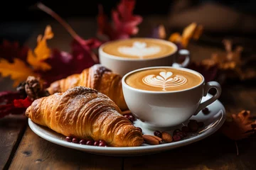 Fototapete Rund Duo de Croissants Croustillants et Cappuccino Crémeux  © galam