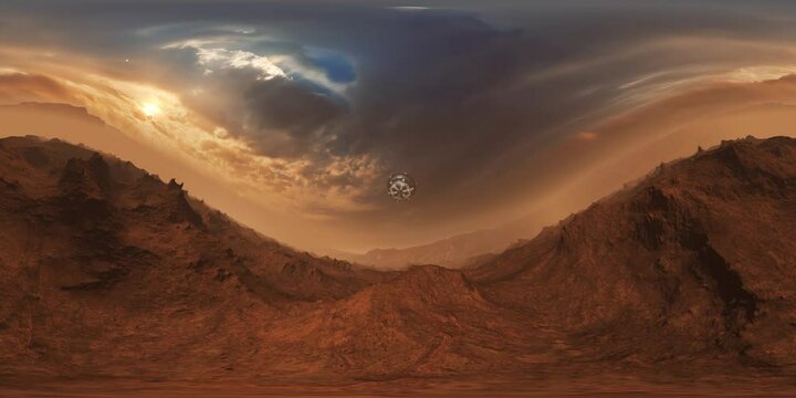 Spaceship approaching landscape 4K VR 360 equirectangular spherical panorama