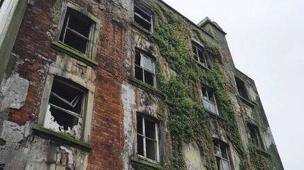 Fototapeta premium Overgrown Ruin: A Derelict Building's Silent Story