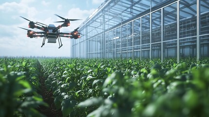 Drone Aerial View of Greenhouse Farm Modern Agriculture Technology Precision Farming