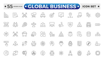 Global Business outline Icon Collection Glyph Color Style. marketing, economy, transaction, business service, leadership, and commission agent. Editable stroke outline icon.
