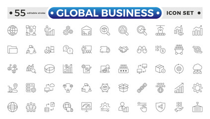 Global Business outline Icon Collection Glyph Color Style. marketing, economy, transaction, business service, leadership, and commission agent. Editable stroke outline icon.

