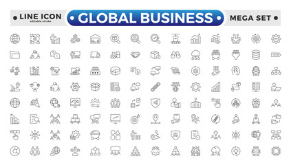 Global Business outline Icon Collection Glyph Color Style. marketing, economy, transaction, business service, leadership, and commission agent. Editable stroke outline icon.
