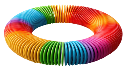Rainbow Coil: A colorful and captivating rainbow coil toy, coiled into a circle and placed on display, bringing a sense of childhood nostalgia and vibrant energy.