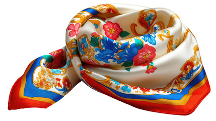 Silk Scarf's Elegance: A beautifully crafted silk scarf, adorned with a vibrant floral pattern, captures the essence of sophistication and feminine grace. Perfect for adding a touch of artistry.