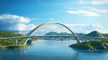 Naklejka premium Modern arch bridge over fjord