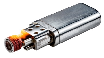 Fiery Metal Lighter: This photograph showcases a polished metallic lighter with a burst of flame. It captures the contrast between the sleek surface and the vibrant energy of fire.