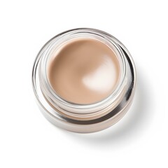 Beige cream jar with top view.