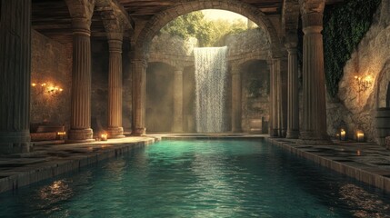Ancient Roman Pool with Waterfall: A Serene Escape