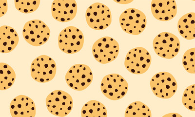 cookies pattern. cookies background. chocolate chips cookies seamless pattern, bakery product. For print, textile, web, home decor, fashion, surface, graphic design