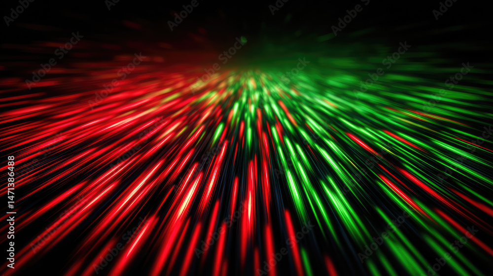Poster vibrant light streaks in red and green create a dynamic visual effect against a dark background.