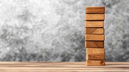 Wooden blocks stacked with careful balance and stability create strong structure symbolizing strategic foundation, risk management, and challenge in construction promoting equilibrium and strength