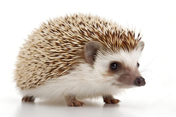 Obraz premium Cute african pygmy hedgehog portrait on bright clean white background studio, hedgehog, pygmy hedgehog, african pygmy hedgehog, cute animal, small animal, pet, exotic pet, adorable, spiky, spines