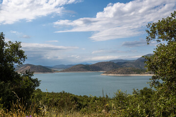View to the Yliki lake from high angle om a spring cloudy day at Boeotia-Greece